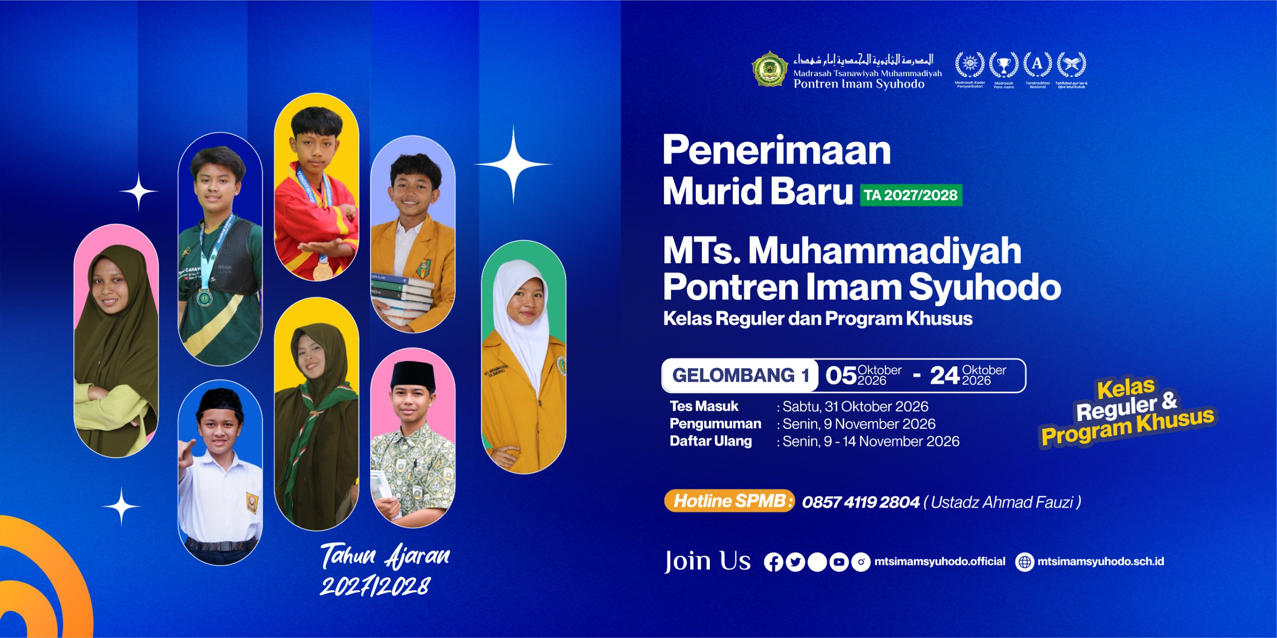 Penerimaan Murid Baru MTs. Muhammadiyah Pontren Imam Syuhodo TA. 2027/2028